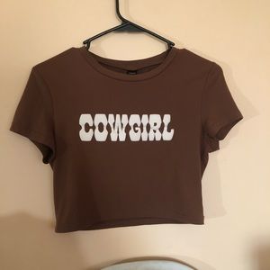Iconic Cowgirl shirt straight from SHEIN, brand new, brown shirt with cowgirl.